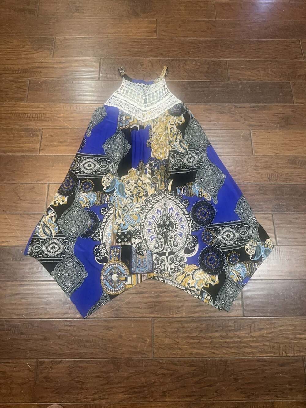 Lapogee Paisley Print Crochet Neck Handkerchief Hem Dress Size XL